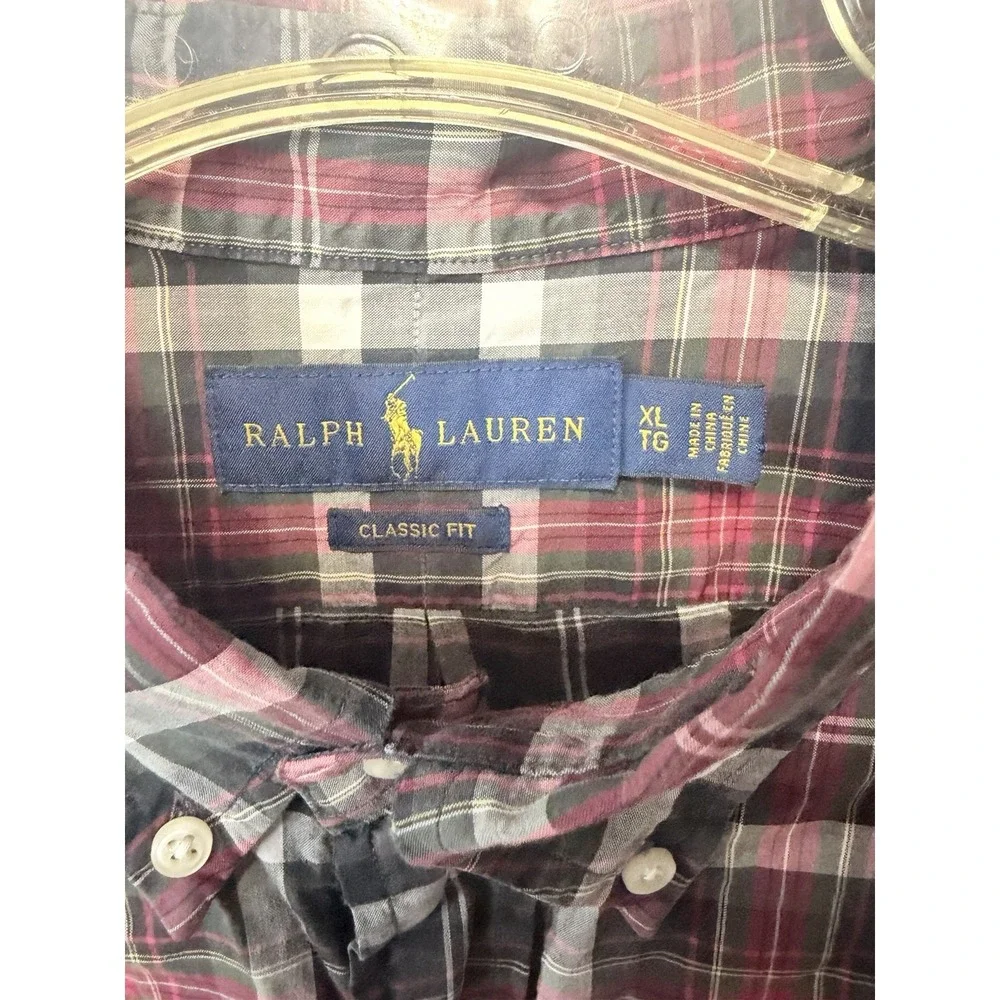 Ralph Lauren  Shirt XL Red White Plaid Button Down Casual Pony EUC